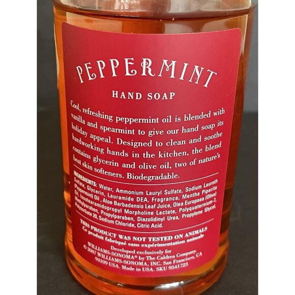 Williams Sonoma Peppermint Hand Soap 16oz Essential Oils NOS Vanilla & Spearmint - Picture 3 of 4